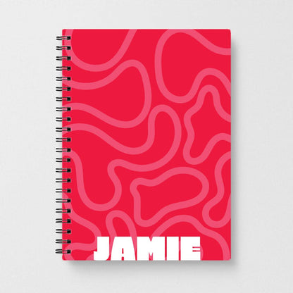 Red And Pink Squiggles Personalised Name Notebook