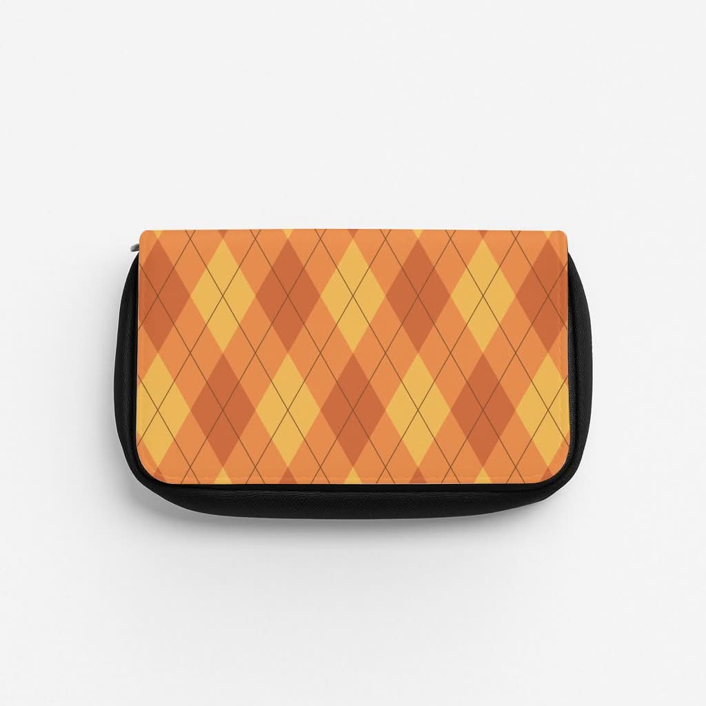 Orange Argyle Pattern Pencil Case