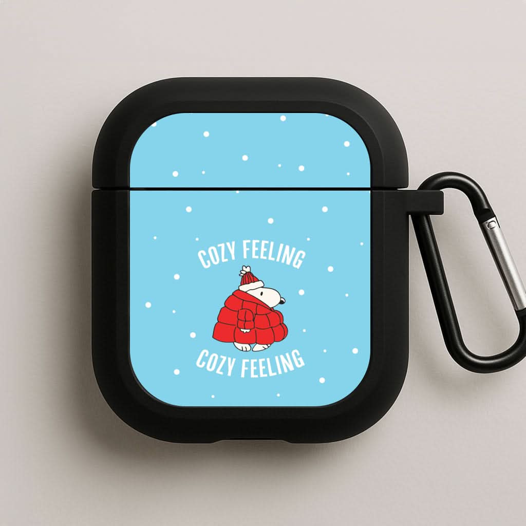 Cozy Feeling Cartoon Beagle Puffer Jacket Black AirPods Case