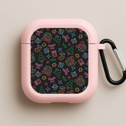 Neon Christmas Icons Pattern I Pink AirPods Case