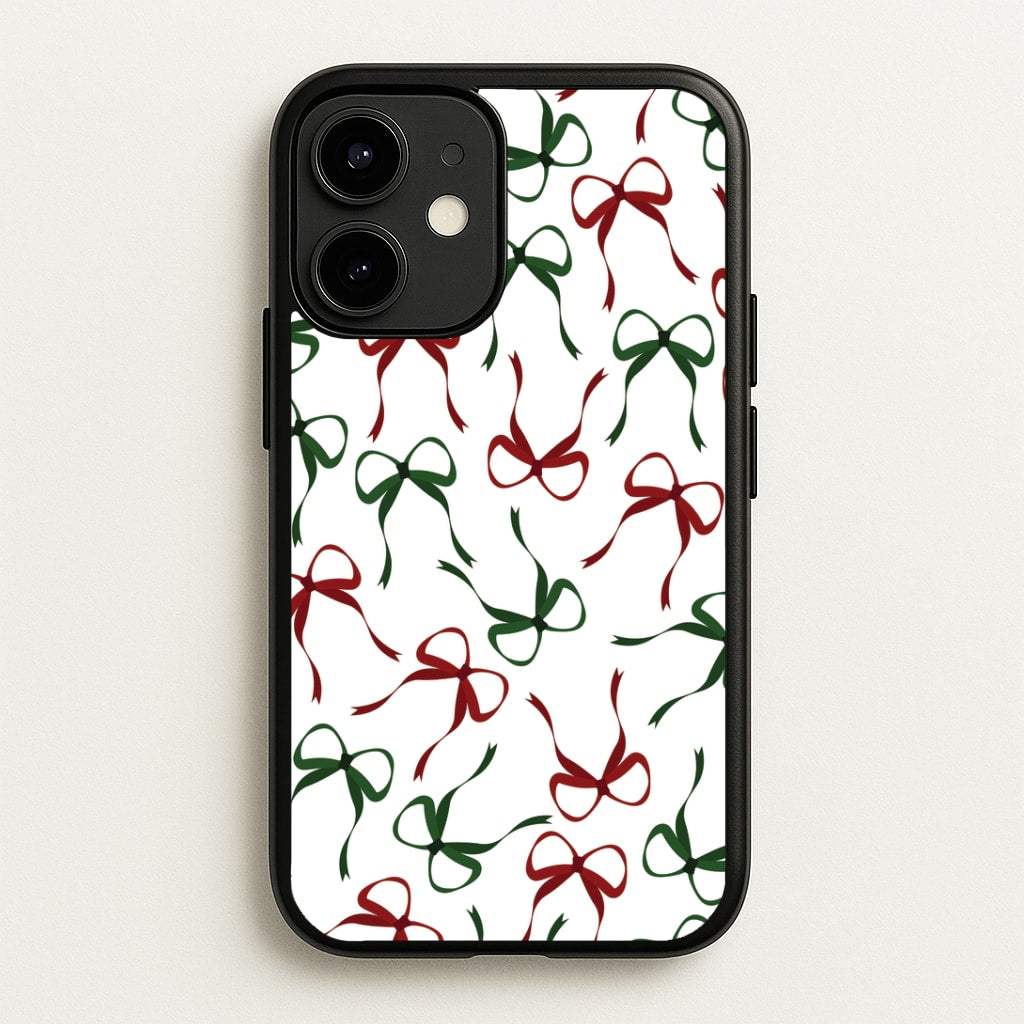 Red And Green Coquette Christmas Bows Pattern iPhone 12 / 12 Pro Case