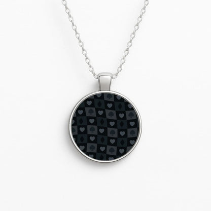Card Suits Pattern Black Circle Necklace