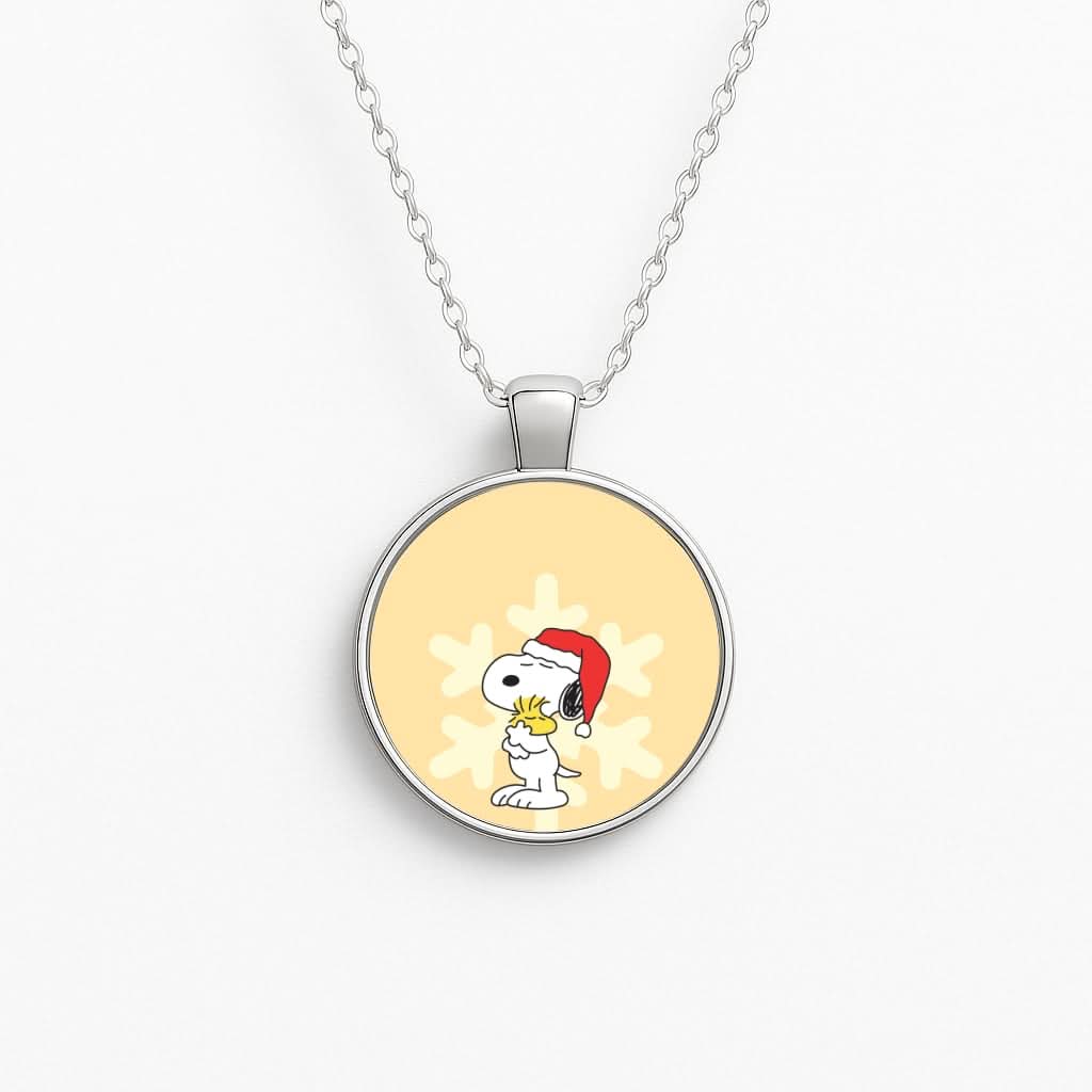 Christmas Cartoon Beagle And Bird  Necklace