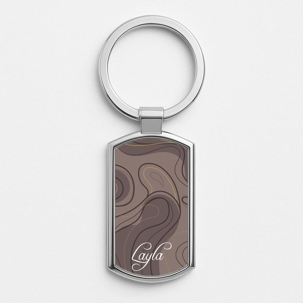 Brown Marble Waves Personalised Name Luxury Keyring