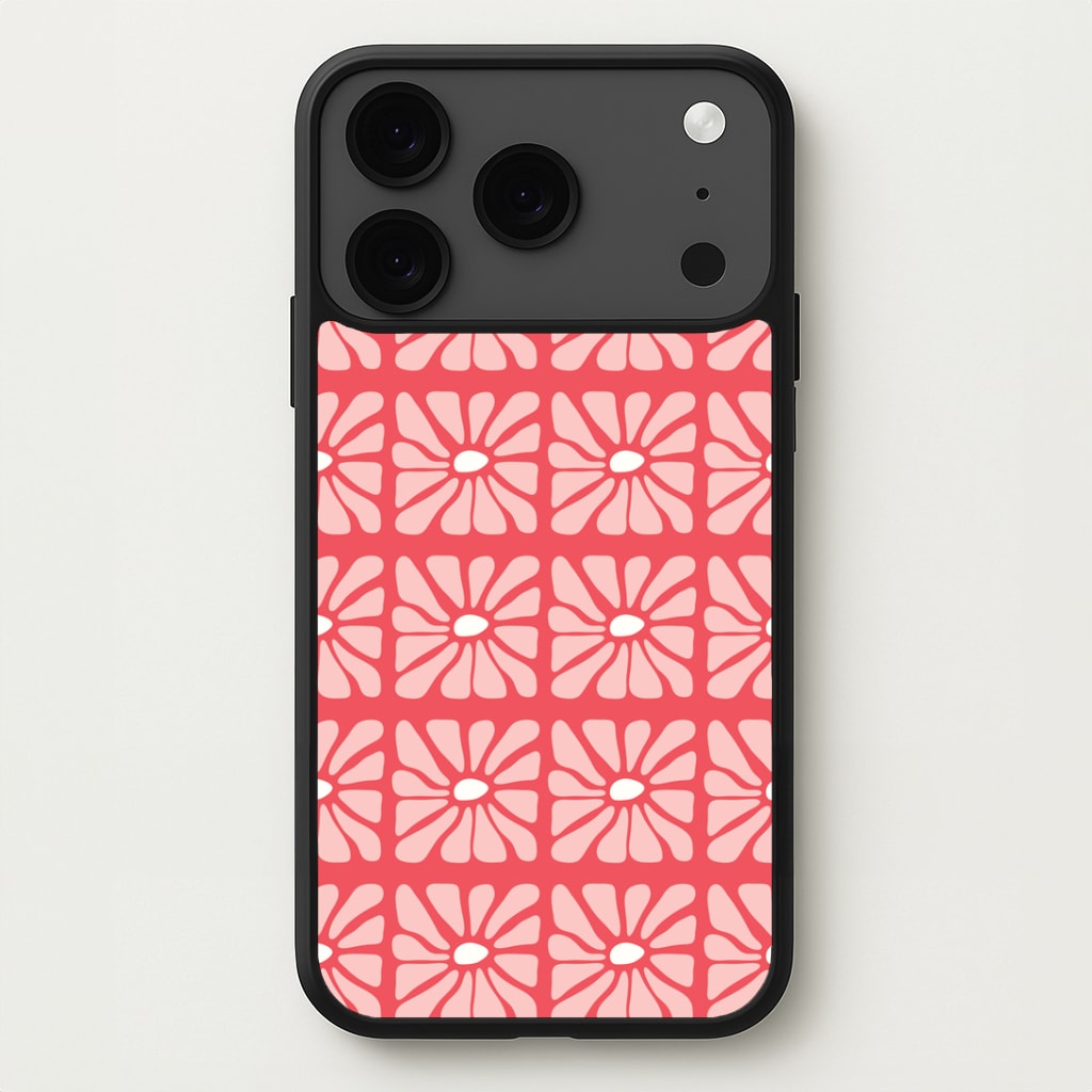 Square Abstract Flowers Pink iPhone 17 Pro Max Case