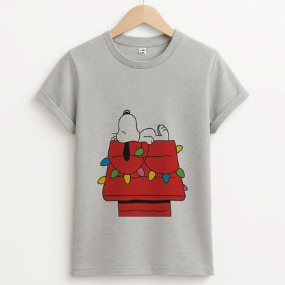 Cartoon Beagle Fairylights Unisex Grey T-Shirt
