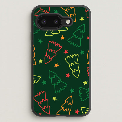 Colourful Christmas Tree Outlines Pattern Google Pixel 9a Case