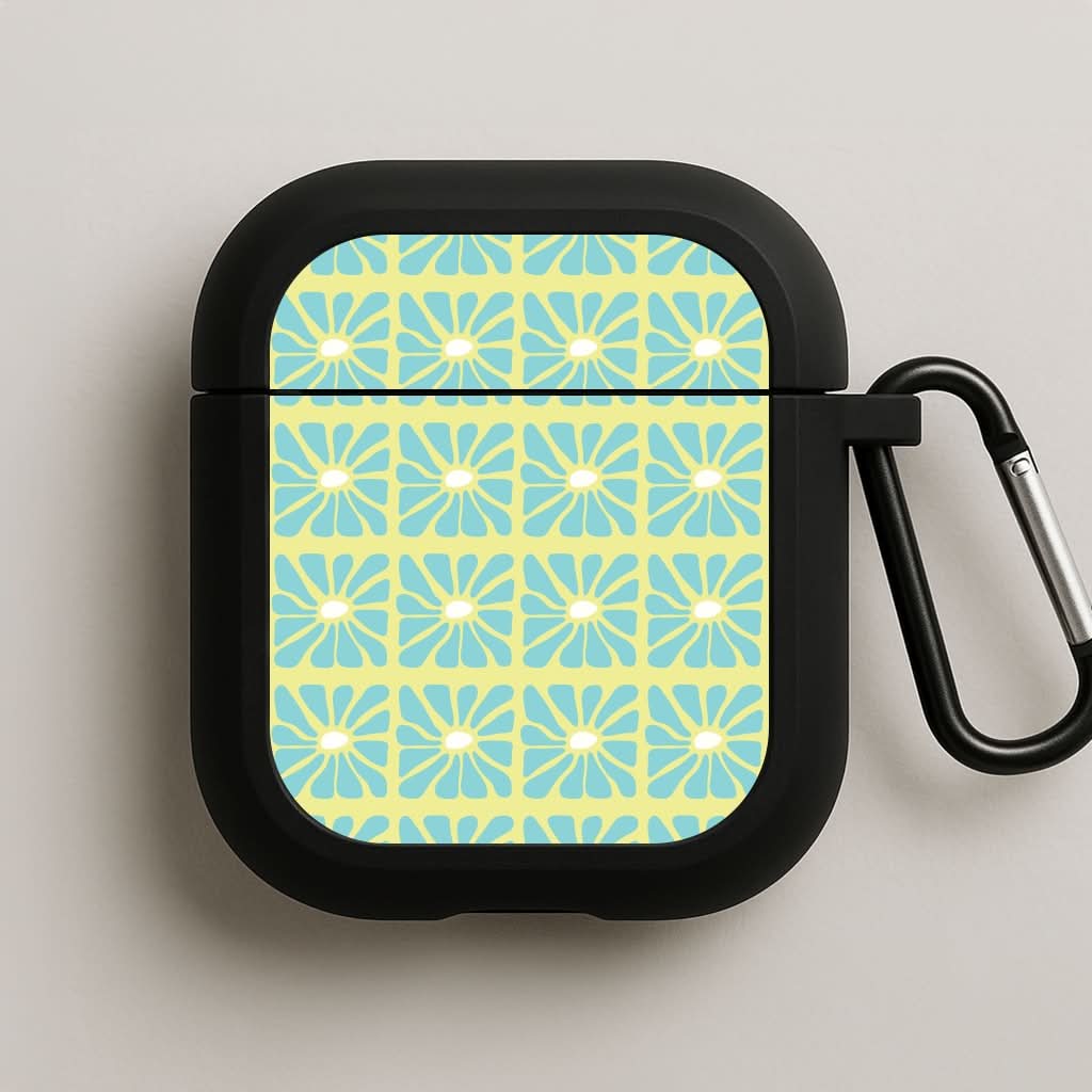 Square Abstract Flowers Blue AirPods Case