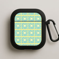 Square Abstract Flowers Blue Black AirPods Case