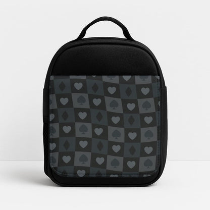 Card Suits Pattern Black Insulated Lunch Bag