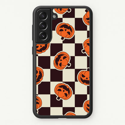 Pumpkin Stickers Checkered Pattern Galaxy S21FE Case