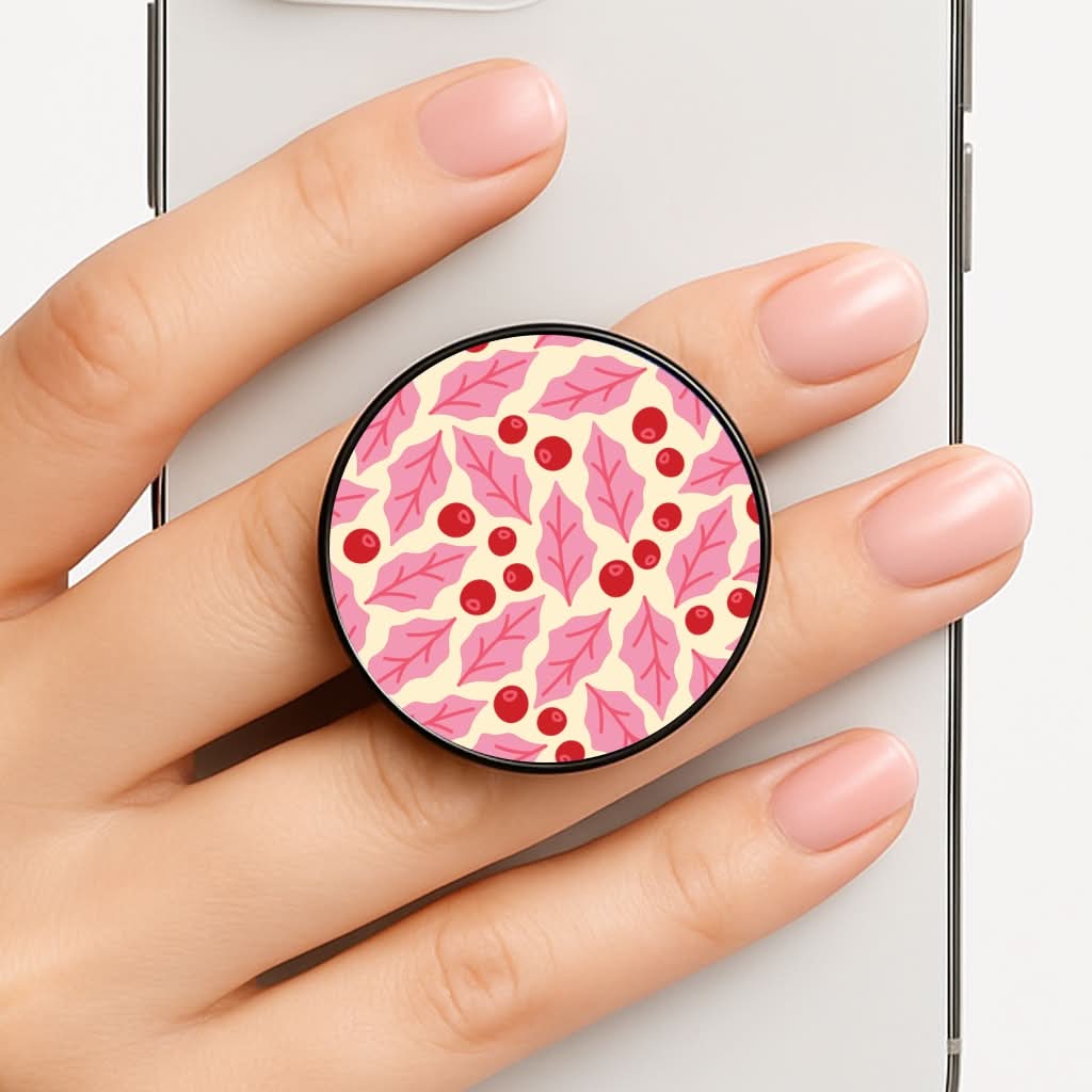 Pink Holly And Berries Pattern Phone Grip