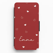Red Hearts And Outlines Personalised Name Flip / Wallet Phone Case 1