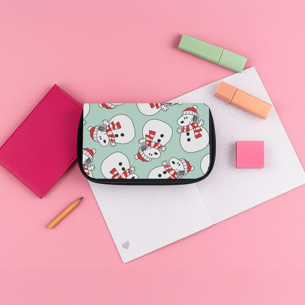 Cartoon Beagle Snowman Pattern Pencil Case