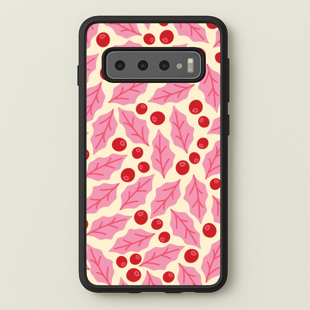 Pink Holly And Berries Pattern Galaxy S10 Case