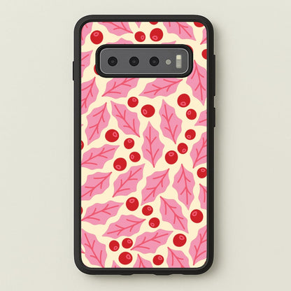 Pink Holly And Berries Pattern Galaxy S10 Plus Case