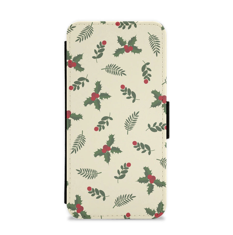 Holly Green Pattern Flip / Wallet Phone Case