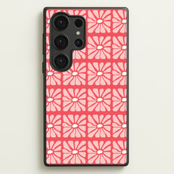 Square Abstract Flowers Pink Galaxy S25 Ultra Case