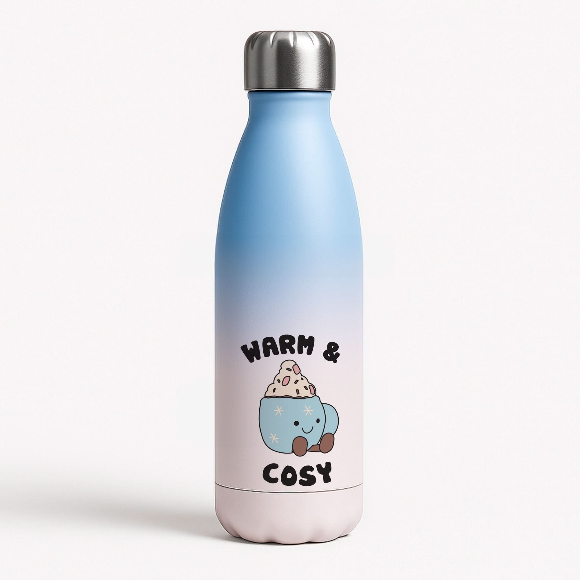 Hot Cocoa Plush Quote Blue Water Bottle
