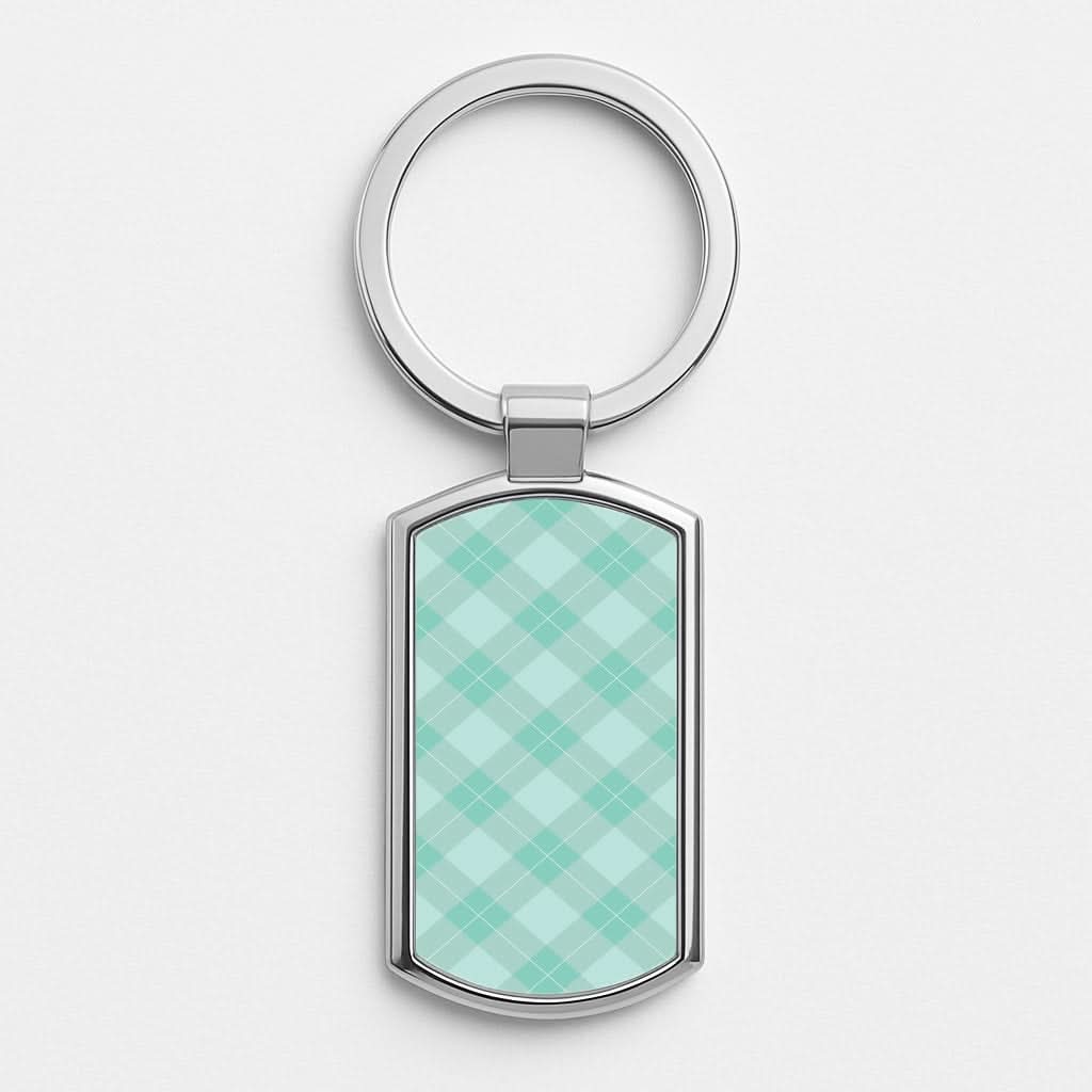 Light Cyan Tartan Christmas Pattern Silver Metal Keyring