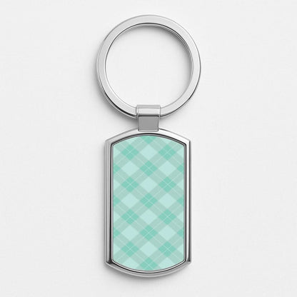 Light Cyan Tartan Christmas Pattern Silver Metal Keyring