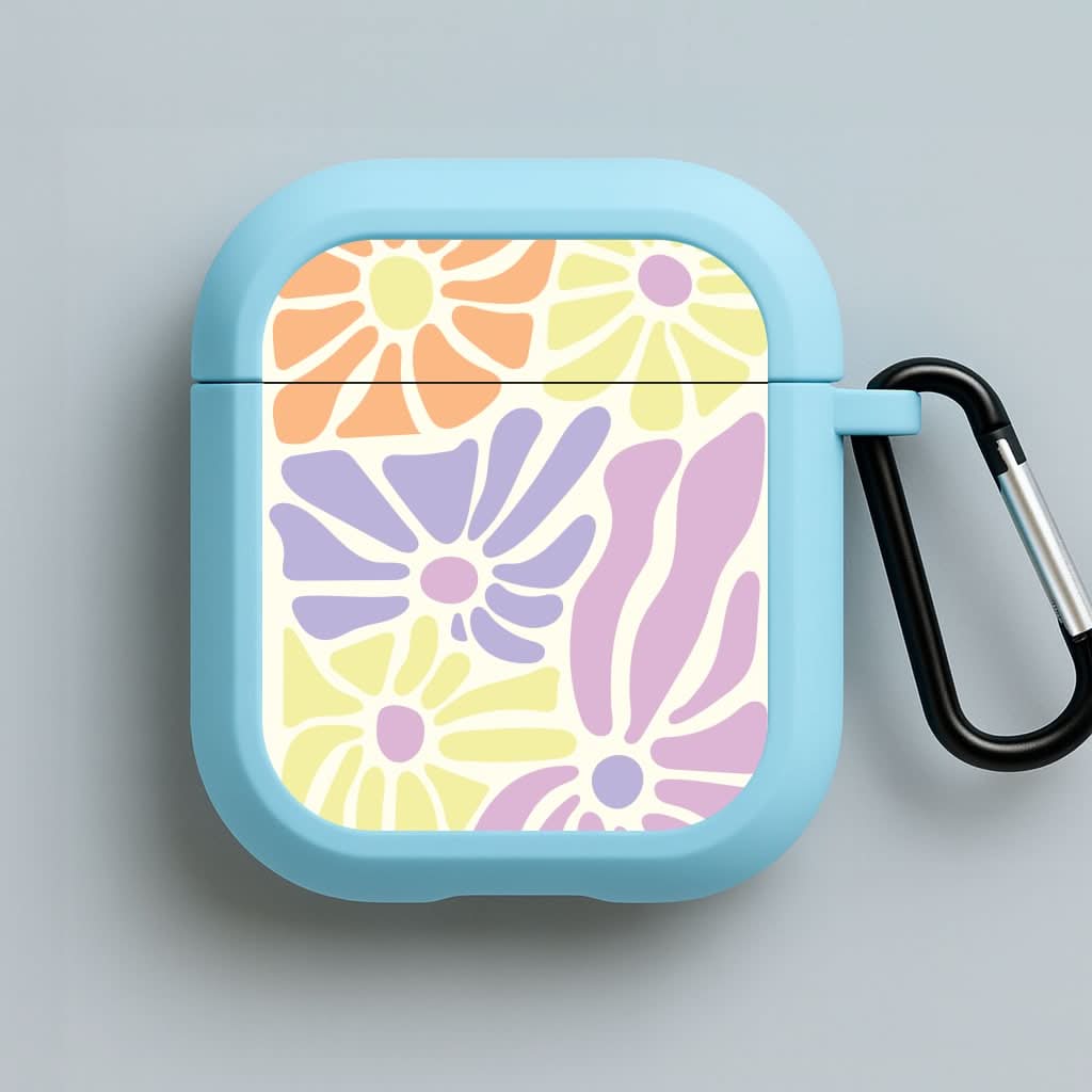 Pastel Abstract Flowers Blue AirPods Case