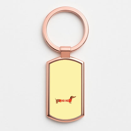 Christmas Jumper Ho Ho Dachshund Rose Gold Keyring