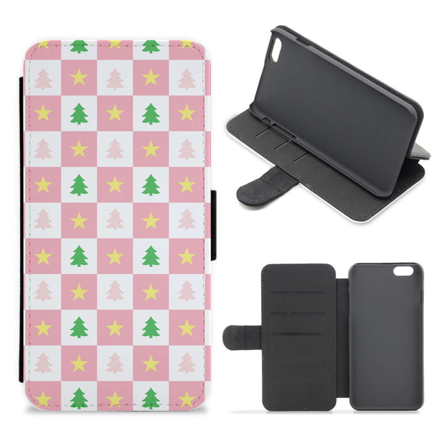 Pink And Green Tree Pattern Flip / Wallet Phone Case