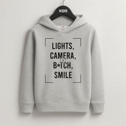 Lights, Camera, B*tch, Smile Grey Kids Hoodie
