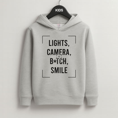 Lights, Camera, B*tch, Smile Grey Kids Hoodie