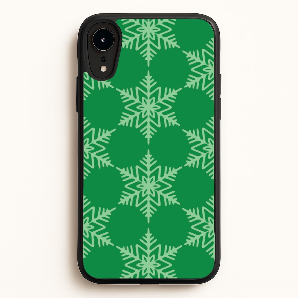 Green Giant Snowflakes Christmas Pattern iPhone XR Case