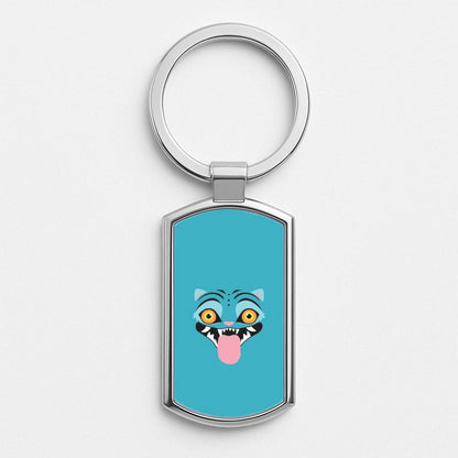 Demon Cat Face Silver Metal Keyring
