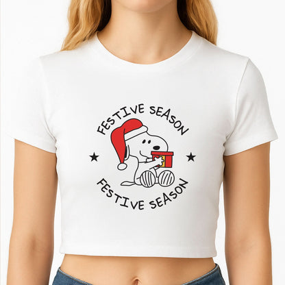 Cartoon Beagle Festive Season Crop Top