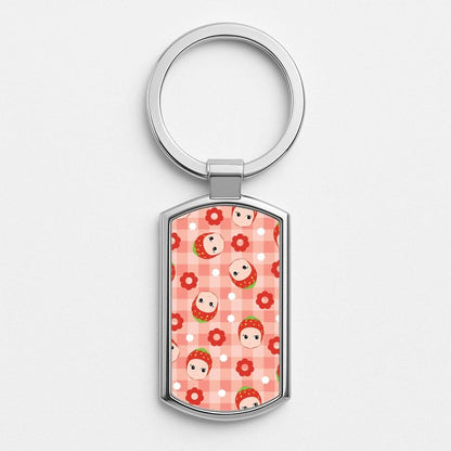 Strawberry Angel Pattern Silver Metal Keyring