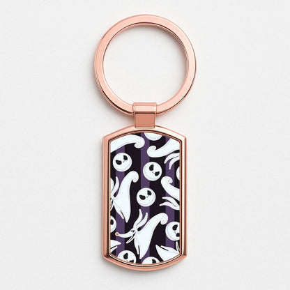 Skeleton Dog And Face Pattern Rose Gold Keyring