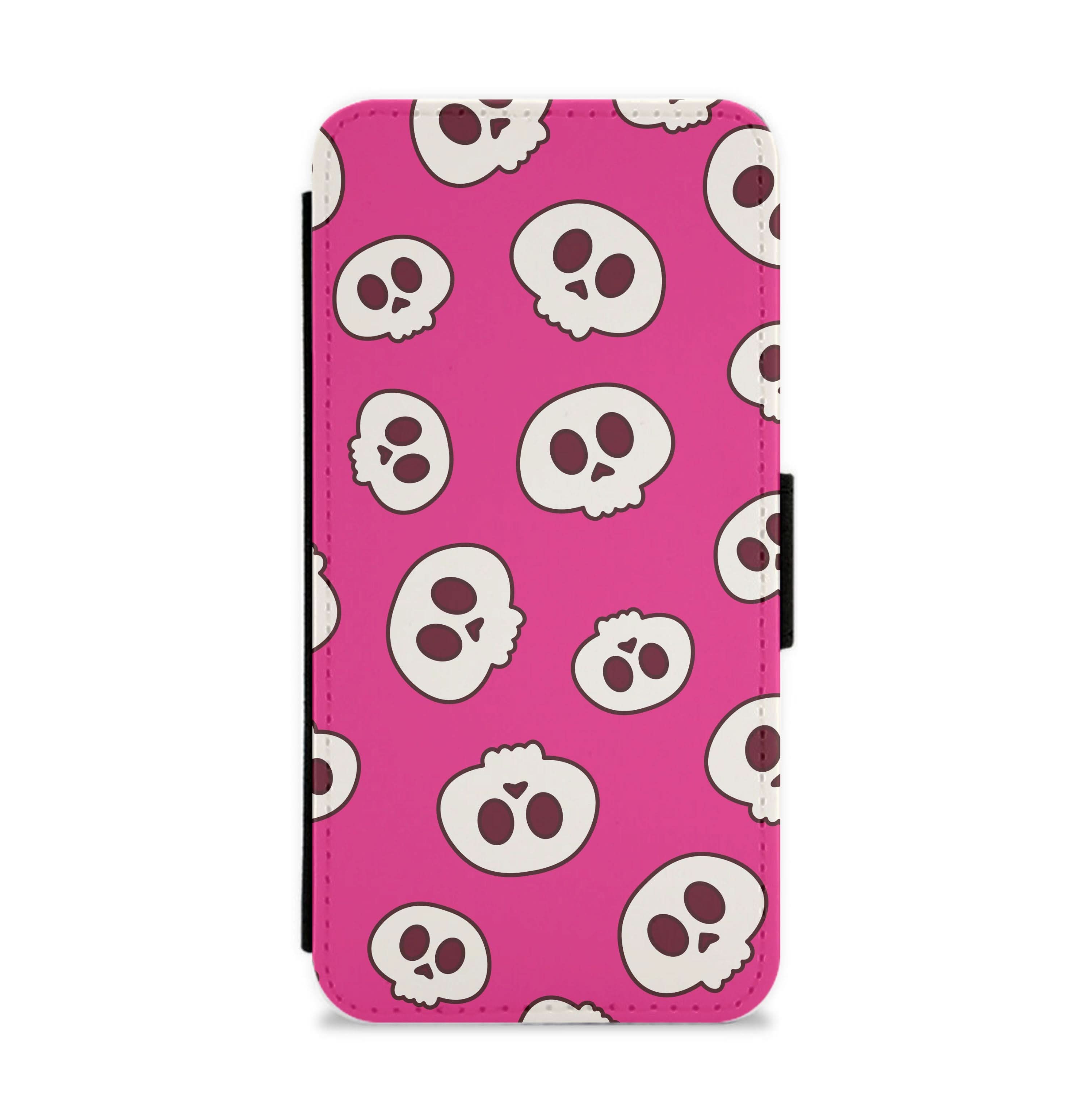Pink Skulls Pattern Flip / Wallet Phone Case