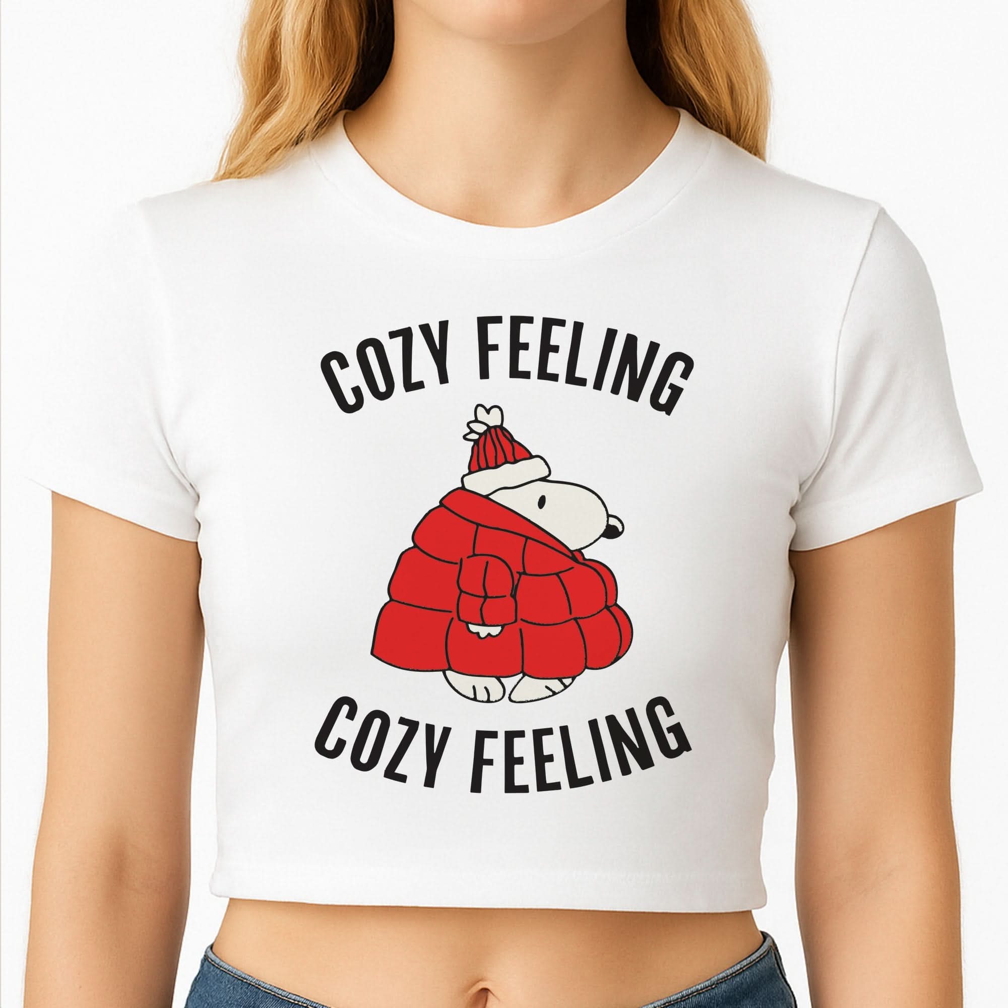 Cozy Feeling Cartoon Beagle Puffer Jacket Crop Top