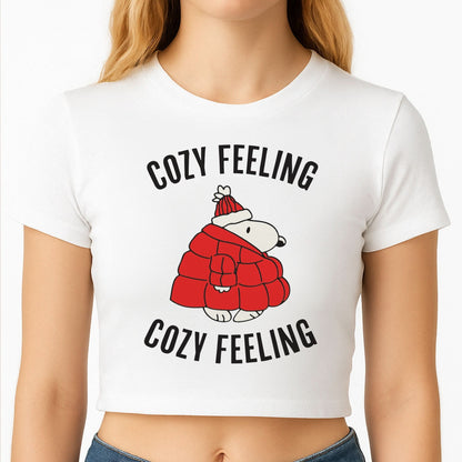 Cozy Feeling Cartoon Beagle Puffer Jacket Crop Top