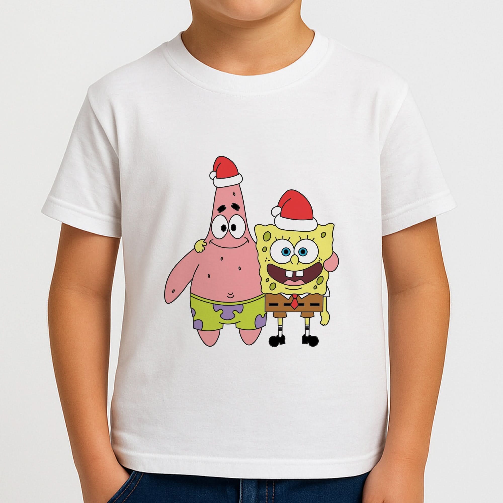 Cartoon Sponge And Starfish Christmas Hats Boys T-Shirt