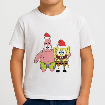 Cartoon Sponge And Starfish Christmas Hats Boys T-Shirt