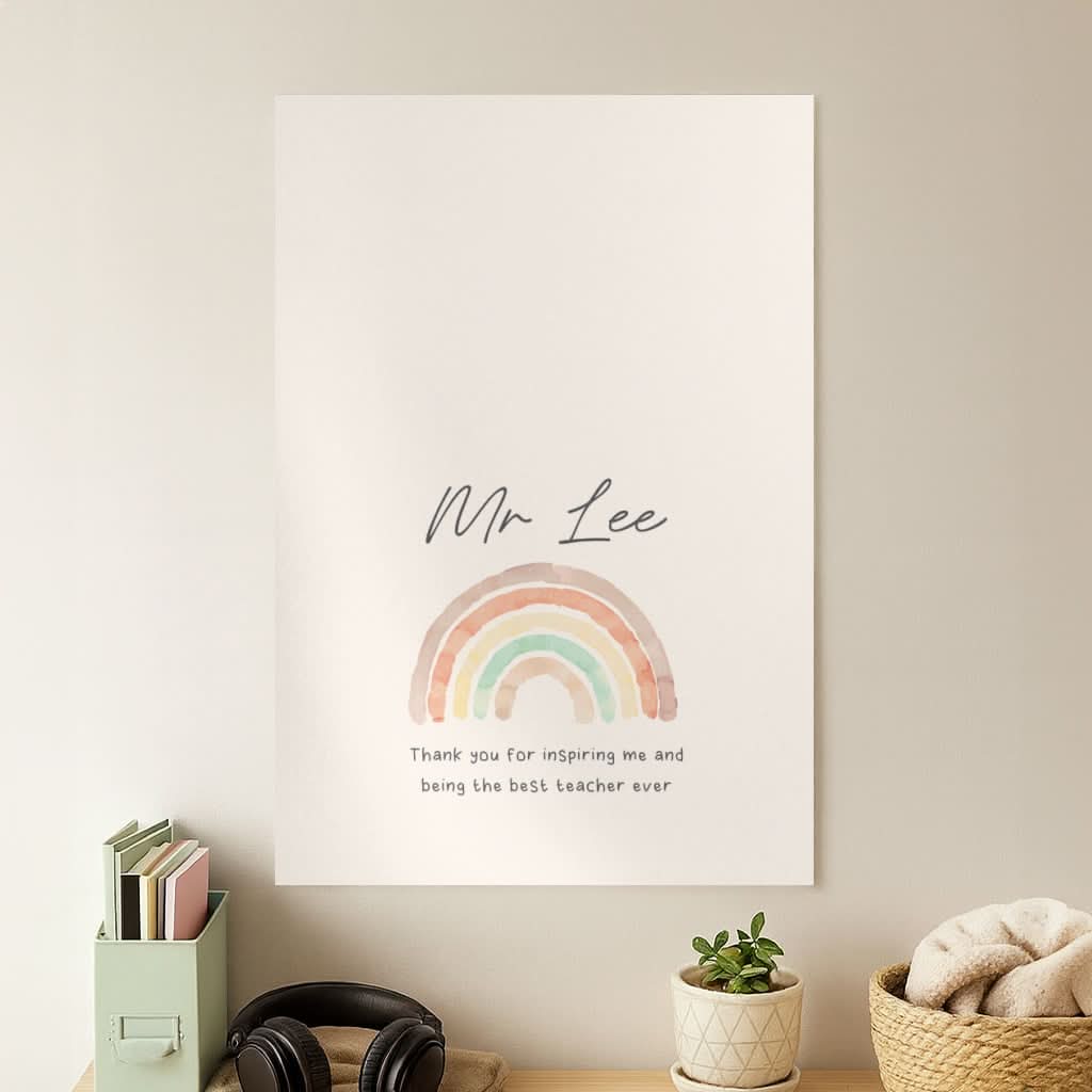 Biege Personalised Teacher Rainbow  Poster