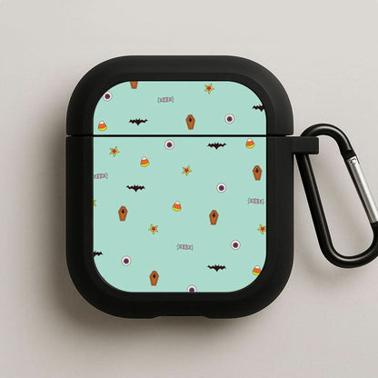 Minature Halloween Cartoons Pattern Black AirPods Case