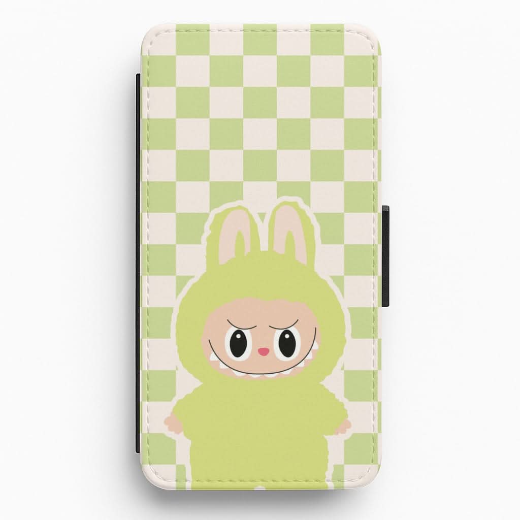 Checkered Cute Green Monster Flip / Wallet Phone Case