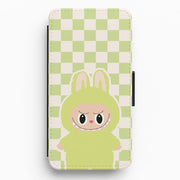 Checkered Cute Green Monster Flip / Wallet Phone Case 1