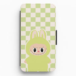 Checkered Cute Green Monster  Flip / Wallet Phone Case