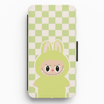 Checkered Cute Green Monster  Flip / Wallet Phone Case