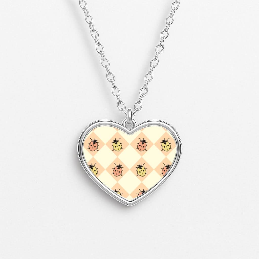 Argyle Ladybugs Pattern Heart Necklace