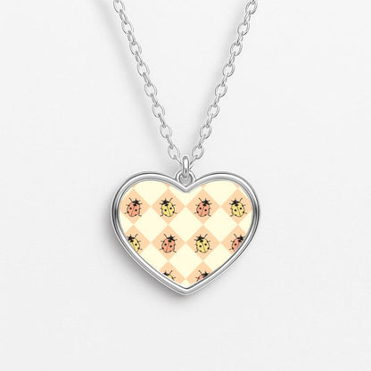 Argyle Ladybugs Pattern Heart Necklace