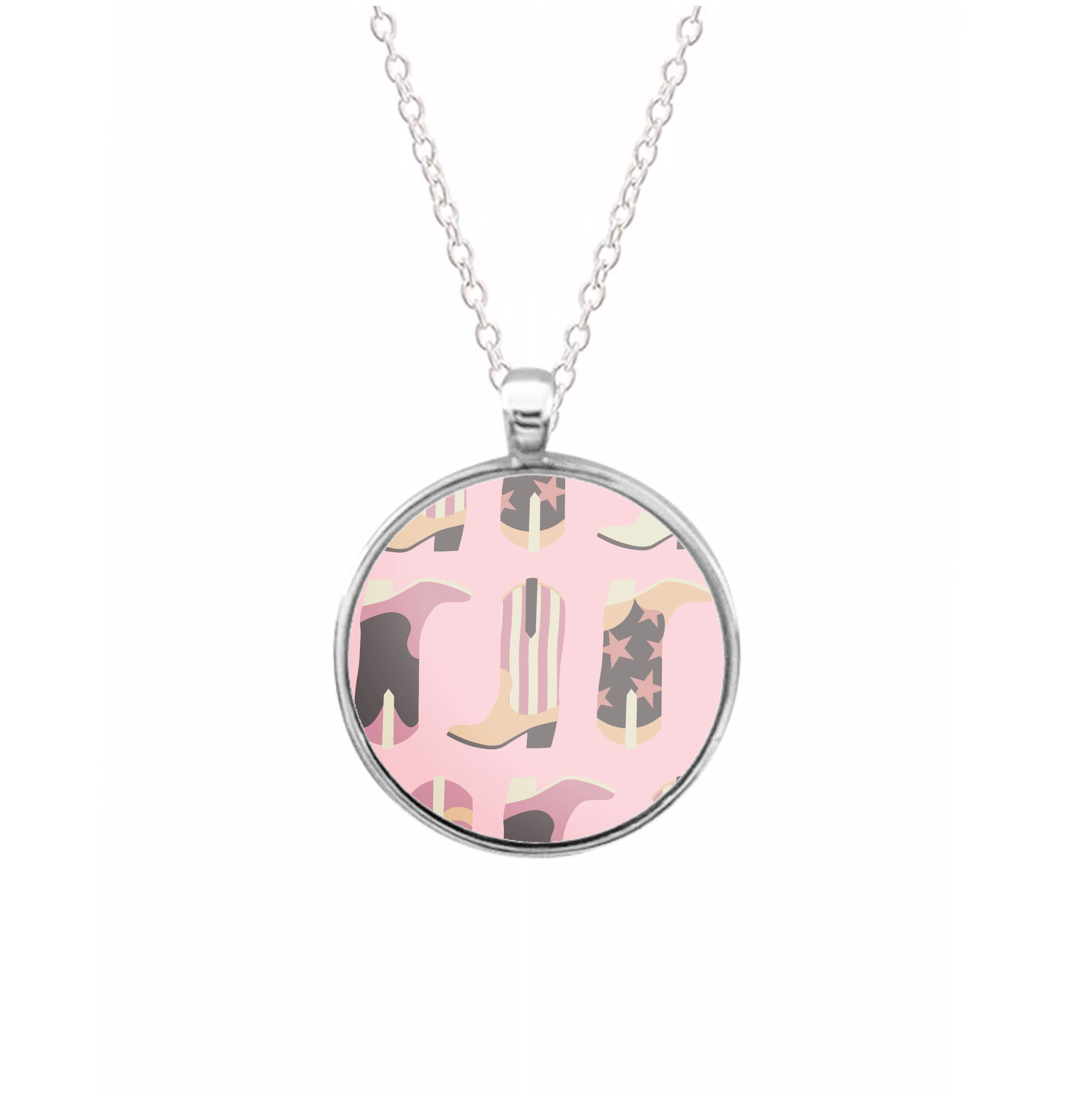 Dusty Pink Cowboy Boots Pattern Necklace
