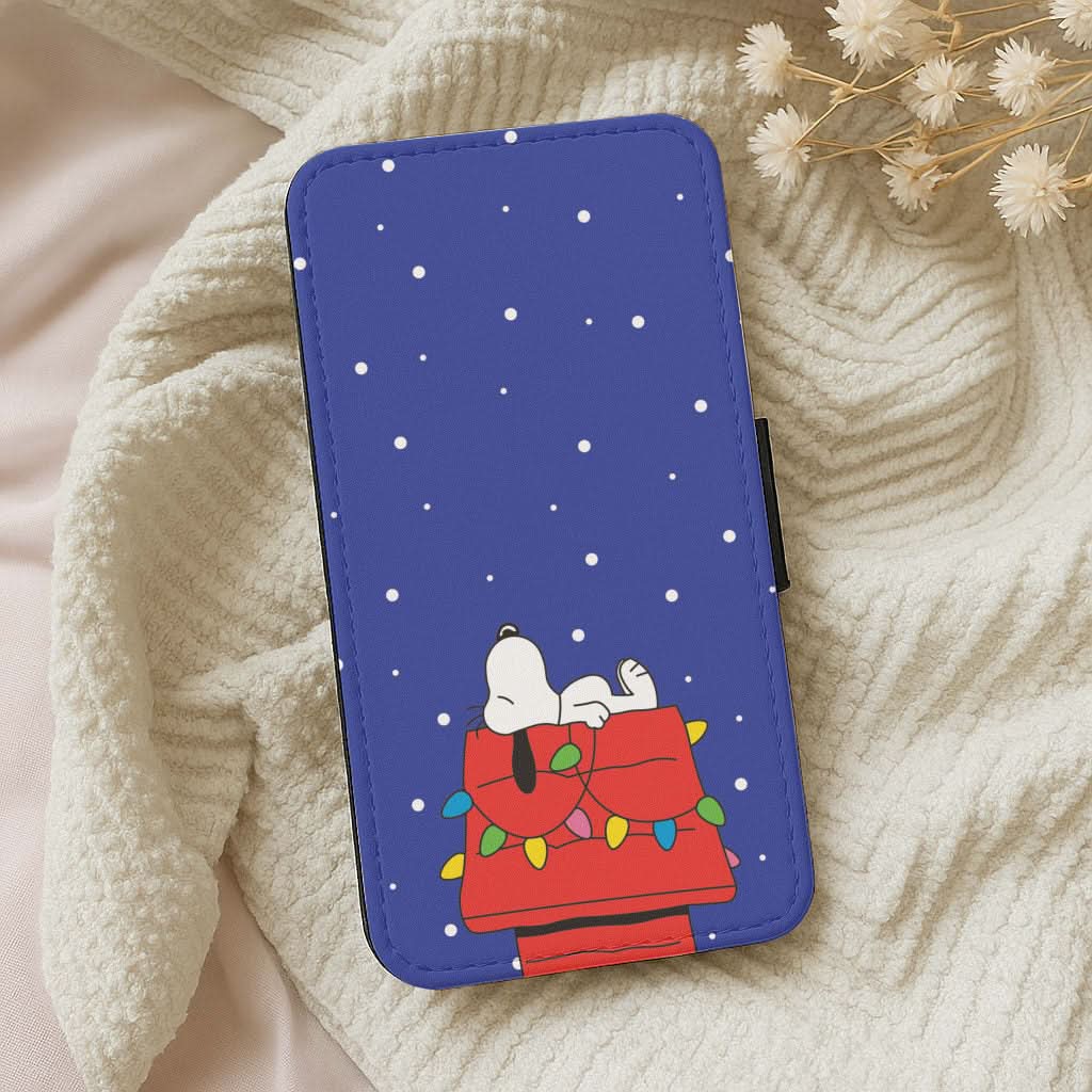 Cartoon Beagle Fairylights Leather Phone Case